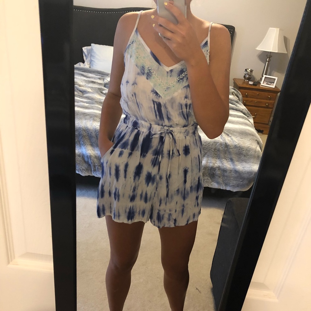 Blue and White tie dye Romper